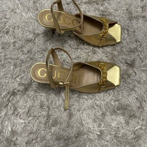 Gucci Metallic Gold Heeled Sandals